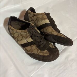 Coach Brown and Tan Signature Stripe Athletic Sneakers